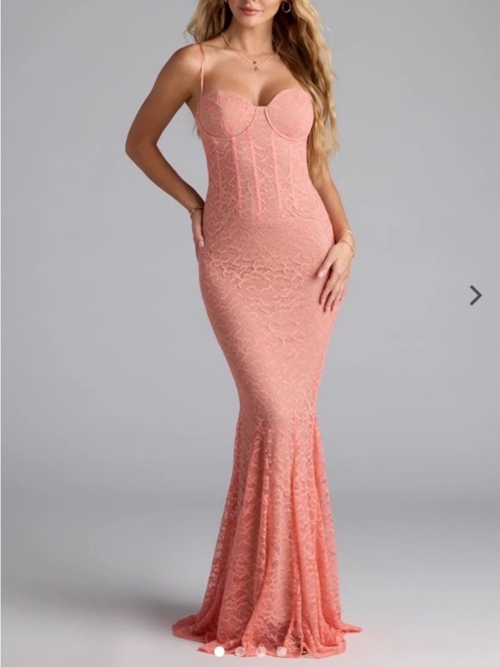 Windsor Lace Mermaid Gown in Coral